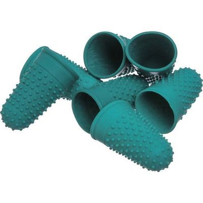 three teal colored cups with spikes on top of them on a white surface
