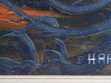 a picture of a painting of a dragon on a wall