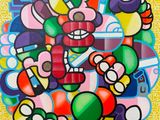 une image représentant une peinture mettant en scène plusieurs personnages Nintendo sur un fond jaune