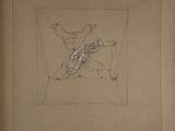 pencil drawing of a person on a motorcycle in a square