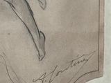 drawing of a nude woman in a white dress with her arms outstretched