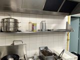 many pots and pans on the stove in the kitchen
