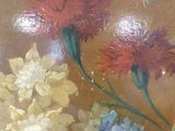 a painting of flowers in a vase on a table