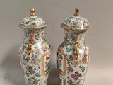 pair of antique chinese vases with floral decoration