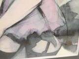 a picture of a painting of a woman in a pink dress