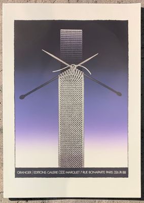 an image of a poster of a microphone with two sticks on it
