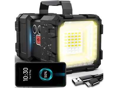 an image of a portable work light with a charger and usb cable