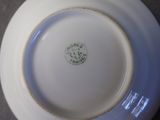 a white plate with a blue and green design on it