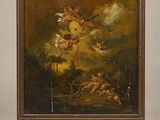 une peinture à l'huile sur toile représentant des anges et des démons