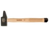 a hammer with a wooden handle on a white background
