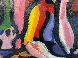 an image of a painting of a woman reading a book and a cup of coffee