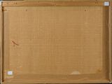 painting of a cat sitting in a cardboard box on a table