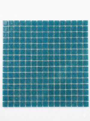 a close up of a blue glass mosaic tile on a white background