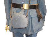 an image of a mannequin dressed in a military uniform holding a bag