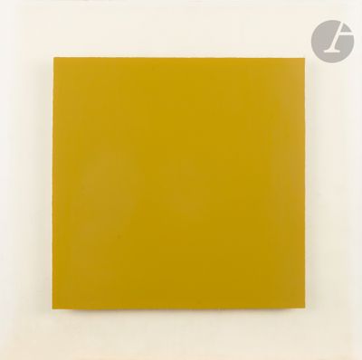a painting of a yellow square on a white background