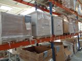 many boxes on the shelves in the warehouse