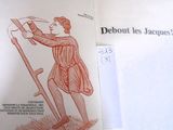 un livre ouvert sur lequel figure le dessin d'un homme tenant une épée