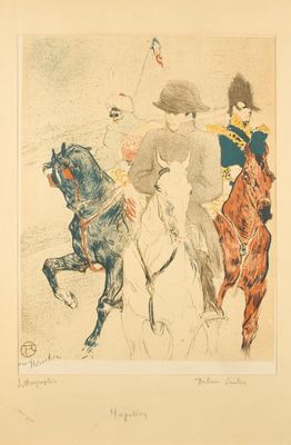 an image of a drawing of three people riding horses