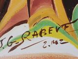 a picture of a painting of a person with a surfboard