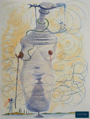 dessin représentant un vase surmonté d'un oiseau