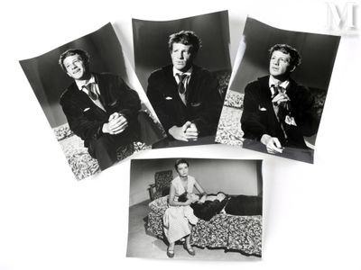 quatre photos en noir et blanc d'un homme en costume-cravate