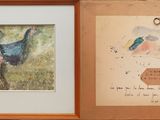 two framed pictures of a horse and a bird in a field