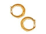 a pair of gold hoop earrings on a white background