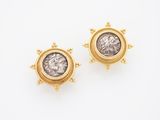 an image of a pair of gold and silver roman coin earrings