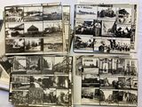 several old black and white photos of a bunch of buildings