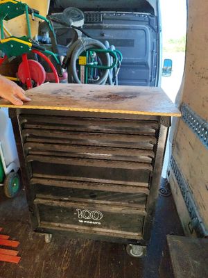 a man that is standing next to a tool cabinet