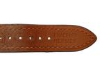 a close up of a brown leather watch strap on a white background