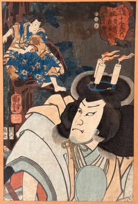 une image représentant un tableau où l'on voit une femme avec un éventail sur la tête