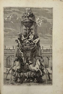 un dessin représentant une statue d'un homme à cheval devant un bâtiment