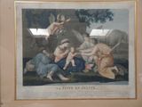an old picture of a painting of a group of people sitting on the ground