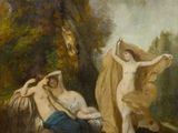 tableau représentant un couple de nus dans un décor boisé