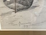 drawing of a boat and a man in a boat on the water