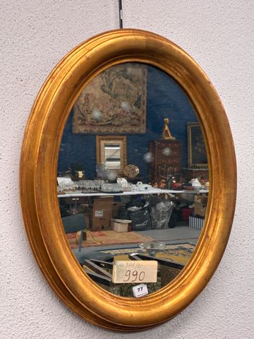 Petit miroir ovale cadre doré h : 48