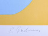 a picture of a blue and yellow painting with a bird on it