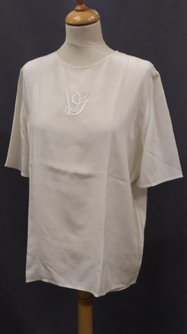 VALENTINO Miss V – Top manches courtes en soie crème. Taille : 48...