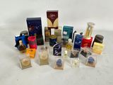many different types of perfumes on a white surface