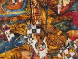 a painting of a painting of a woman with many different faces