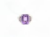 an amethorate and diamond ring set in 18k white gold