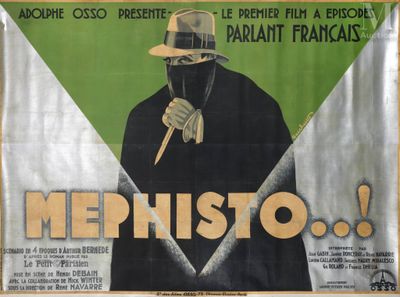 une affiche représentant un homme avec un couteau et un chapeau