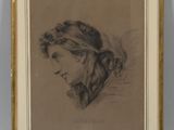 portrait d'une femme de profil, dans un cadre doré