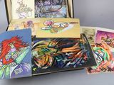 many cards in a box that are sitting on a table