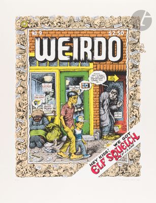 the cover of weirdo magazine, featuring a man and a woman in front of a store