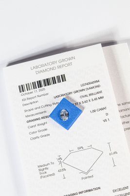 Diamant de synthèse (lab-grown diamond) de forme ovale  1 carats, acco