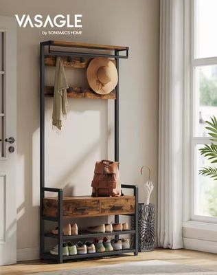 une image représentant un porte-manteaux surmonté d'un porte-chapeaux