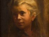 une peinture à l'huile représentant une jeune fille regardant par la fenêtre