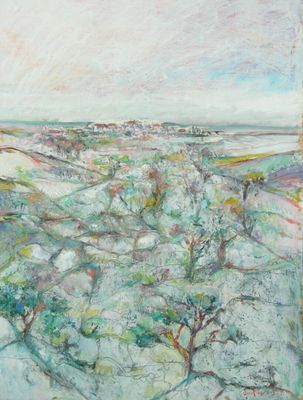 José PIRÈS (1955-2020). Paysage. Gouache et crayon. Signé en…